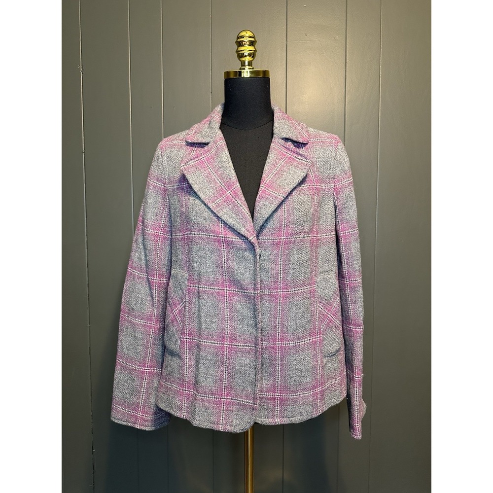 Talbots Pink‎ Purple Grey Plaid Wool Blend Jacket Coat 4
